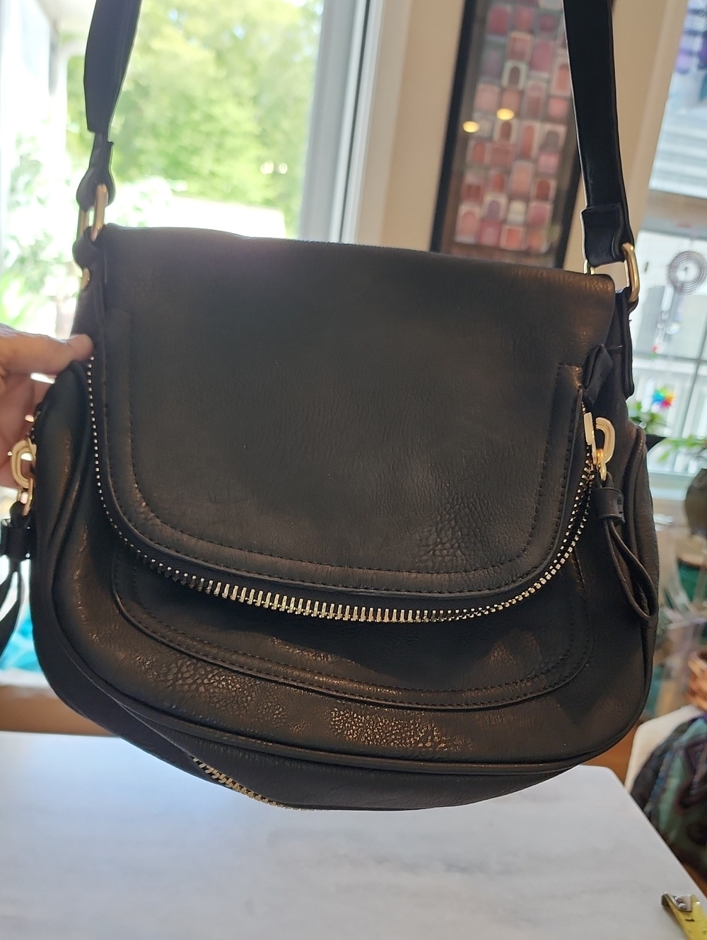 Madison West Black Shoulder Bag with Gold Hardware